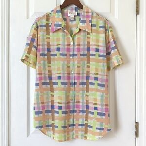 Jordan 90s Vintage Funky Multicolor Woven Print Short Sleeve Button Down Shirt L